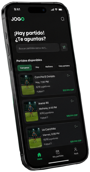 Pantalla de JOGO mostrando partidos disponibles